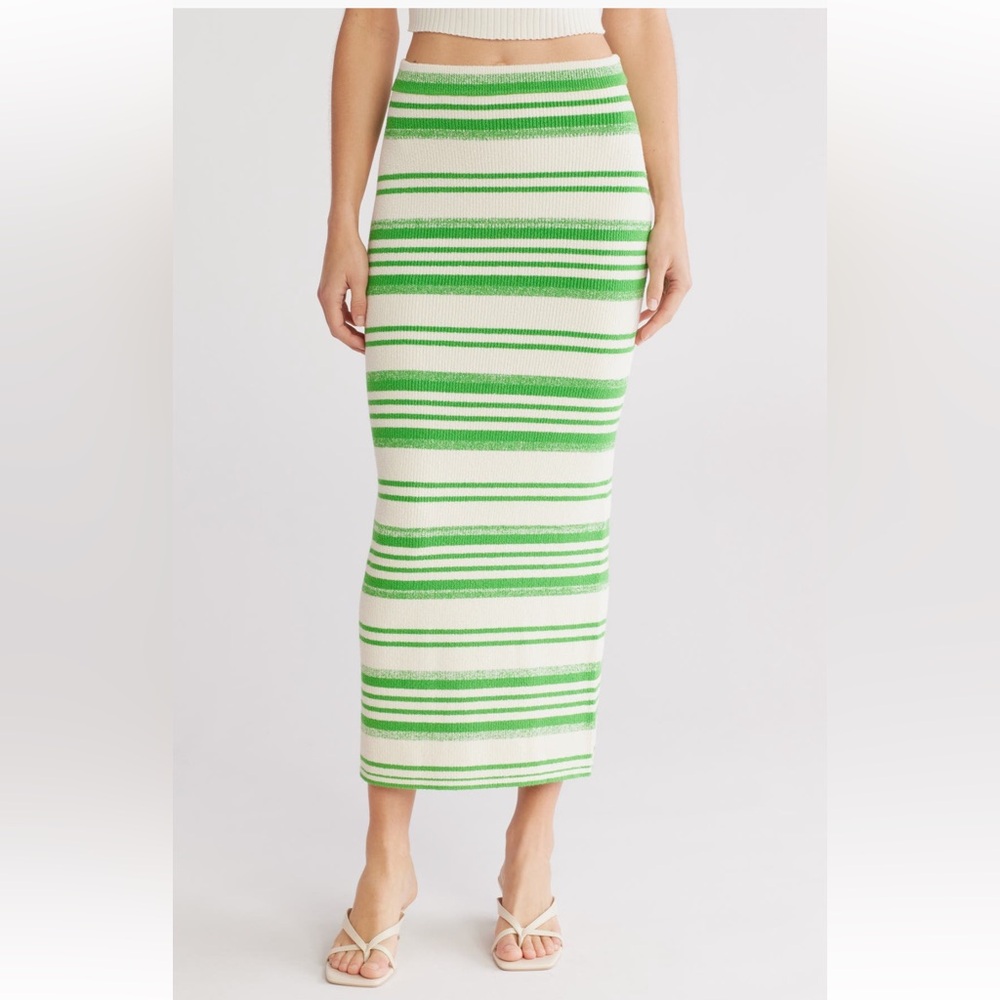 Jonathan Simkhai Green and White Striped Pencil Skirt

M-11 US